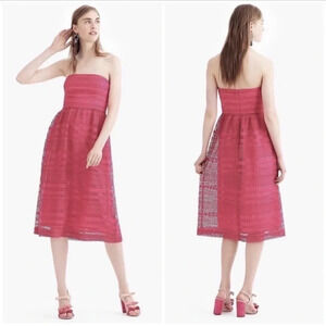 New J.Crew Strapless Dress Mixed Lace h7370 Dahlia pink eyelet lace laser cut